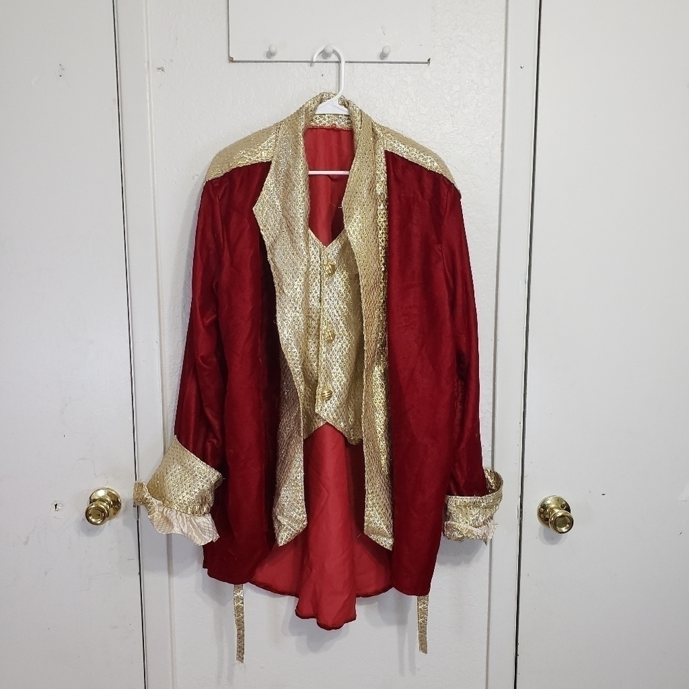 Handmade Red Velvet Gold with Gold Vest Costume
